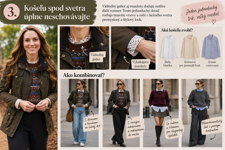 Kate Middleton - košeľa pod svetrom
